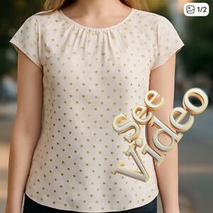 👛 (ANY 2/$15) SHEIN Cap Sleeve Pull On Blouse Semi Sheer with Gold Polka Dots